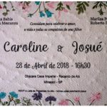 Convite de Casamento em Papel Semente Fratos – frente cor 4x0 formato A5 medida 140×200 – Carolina e Josué