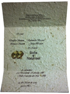 Convite de Casamento em Papel Cimento Fratos exclusivo – frente cor 4x0 formato A5 medida 140×200 – Sofia e Natanael