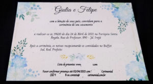 Convite de Casamento em Papel Semente Fratos – frente formato A5 medida 140×200 – Giulia e Felipe